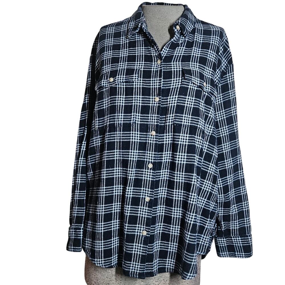 Plaid Cotton The Boyfriend Shirt Size Large